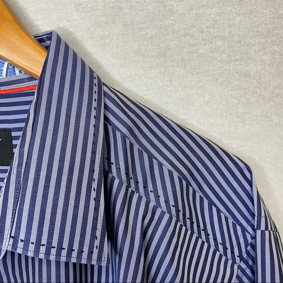 NXT Striped Dress Shirt Contrast Cuffs & Collar Blue Men’s Size 2X - Picture 2 of 11